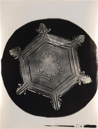 WILSON A. SNOWFLAKE BENTLEY (1865-1931) A group of 5 photographs, comprising 3 double studies and 2 singles of crystalline snowflakes